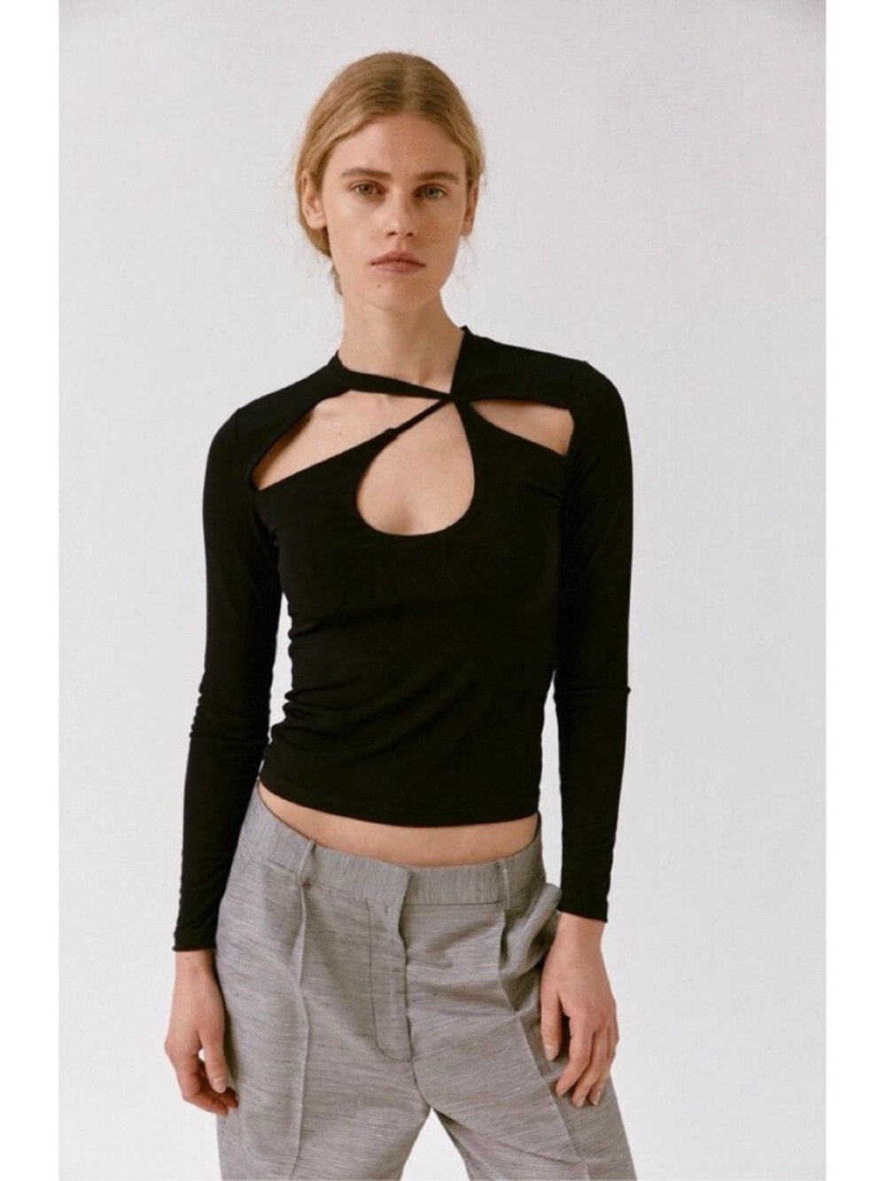 Musier Paris • Eleonore Top cut-out stretch-crepe long sleeve black tight fit